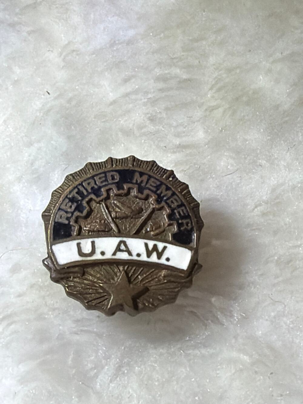 Vintage UAW United Auto Workers Retired Member Union Enamel Lapel Pin